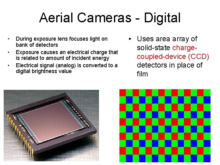 Aerial Cameras - Digital • • • During exposure lens focuses light on bank