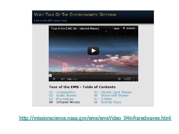 http: //missionscience. nasa. gov/ems. Video_04 infraredwaves. html 
