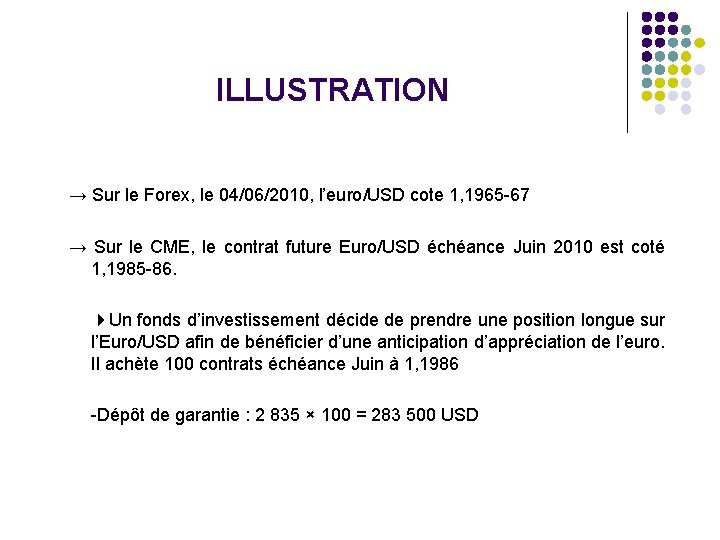 ILLUSTRATION → Sur le Forex, le 04/06/2010, l’euro/USD cote 1, 1965 -67 → Sur