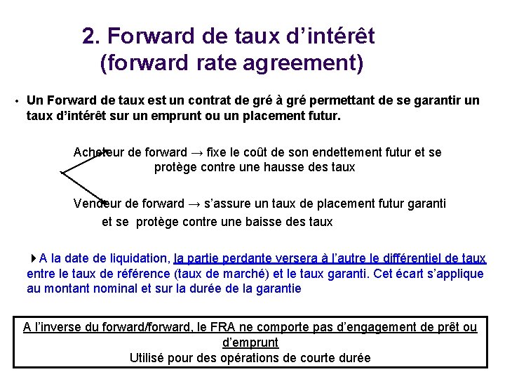 2. Forward de taux d’intérêt (forward rate agreement) • Un Forward de taux est