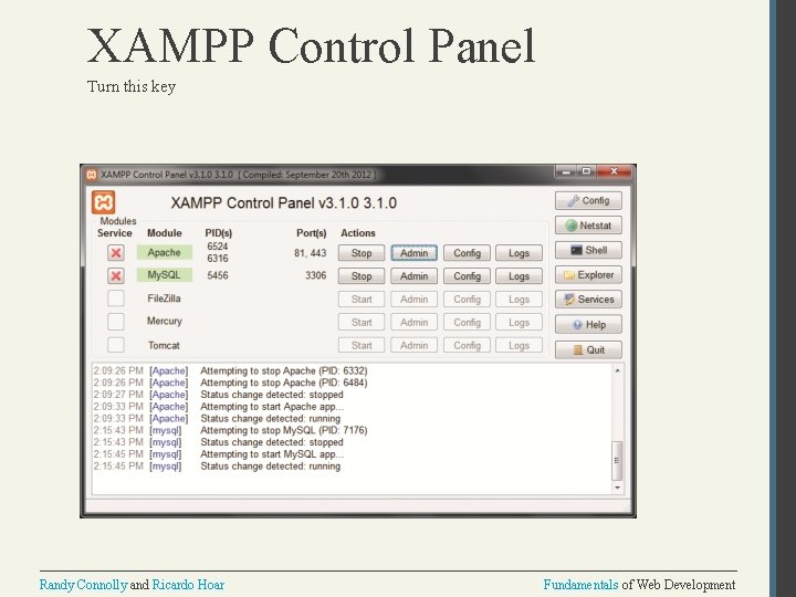 XAMPP Control Panel Turn this key Randy Connolly and Ricardo Hoar Fundamentals of Web