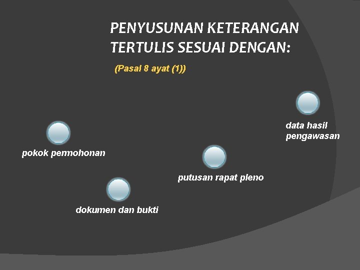 PENYUSUNAN KETERANGAN TERTULIS SESUAI DENGAN: (Pasal 8 ayat (1)) data hasil pengawasan pokok permohonan