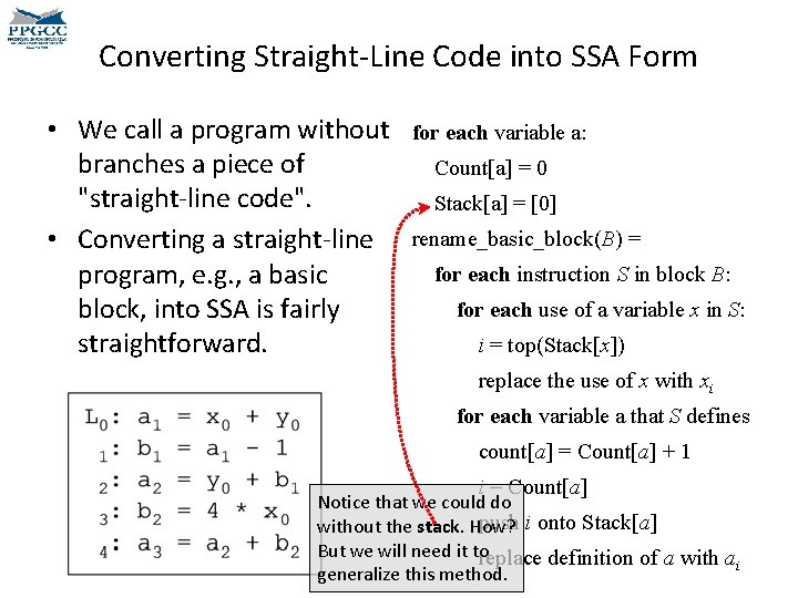 Converting Straight-Line Code into SSA Form • We call a program without branches a Converting Straight-Line Code into SSA Form • We call a program without branches a