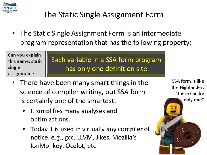 The Static Single Assignment Form • The Static Single Assignment Form is an intermediate The Static Single Assignment Form • The Static Single Assignment Form is an intermediate
