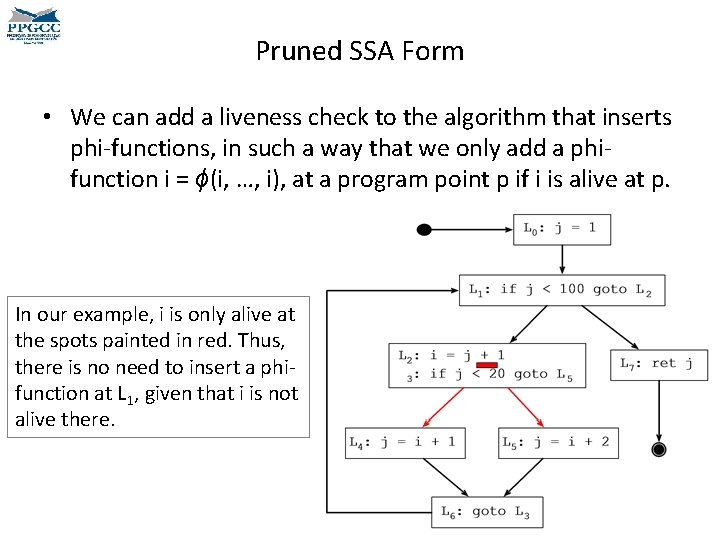 Pruned SSA Form • We can add a liveness check to the algorithm that Pruned SSA Form • We can add a liveness check to the algorithm that