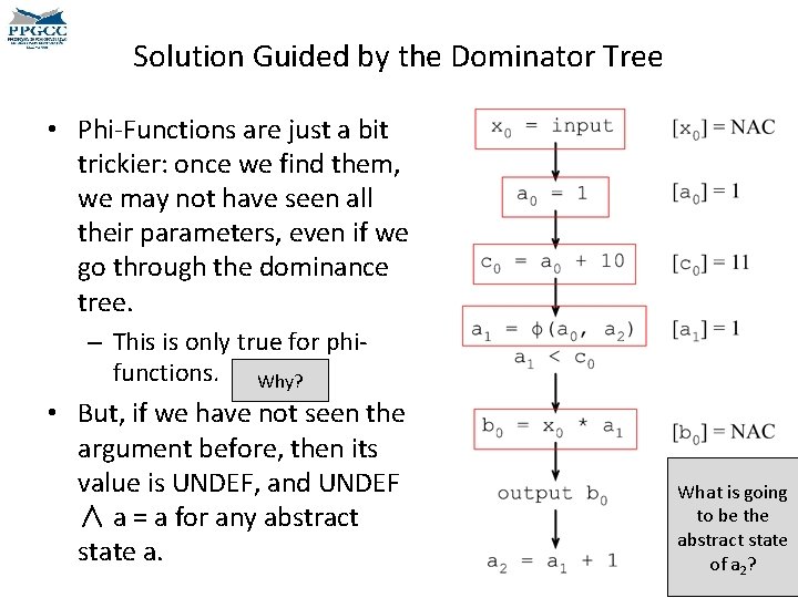 Solution Guided by the Dominator Tree • Phi-Functions are just a bit trickier: once Solution Guided by the Dominator Tree • Phi-Functions are just a bit trickier: once