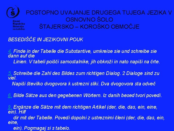 POSTOPNO UVAJANJE DRUGEGA TUJEGA JEZIKA V OSNOVNO ŠOLO ŠTAJERSKO – KOROŠKO OBMOČJE BESEDIŠČE IN