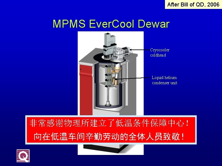 After Bill of QD, 2006 MPMS Ever. Cool Dewar Cryocooler coldhead Liquid helium condenser