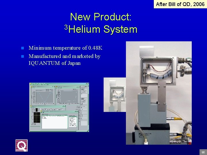 After Bill of QD, 2006 New Product: 3 Helium System n n Minimum temperature
