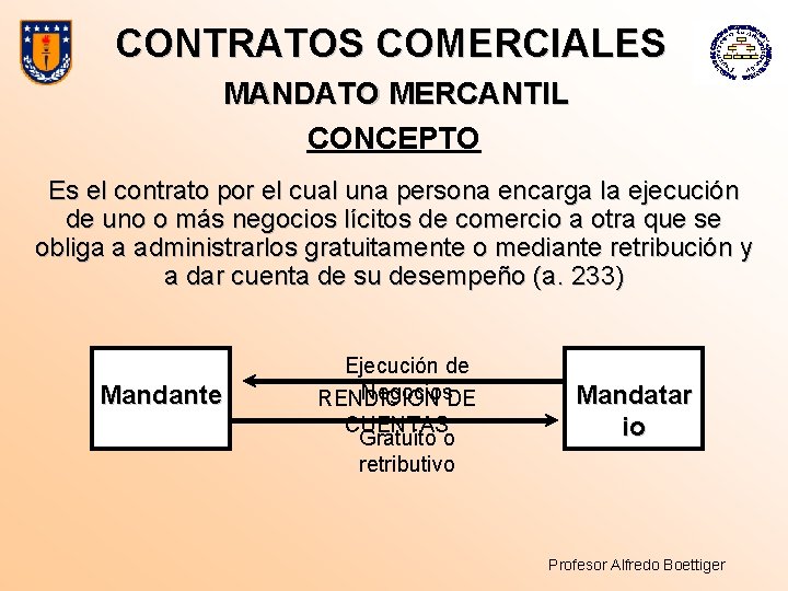 CONTRATOS COMERCIALES MANDATO MERCANTIL CONCEPTO Es el contrato por el cual una persona encarga