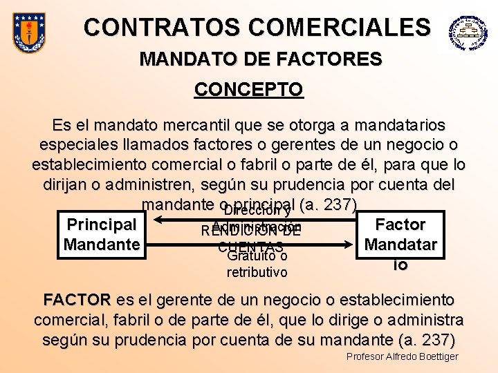 CONTRATOS COMERCIALES MANDATO DE FACTORES CONCEPTO Es el mandato mercantil que se otorga a