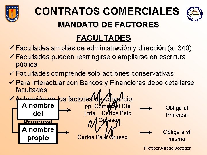 CONTRATOS COMERCIALES MANDATO DE FACTORES FACULTADES ü Facultades amplias de administración y dirección (a.