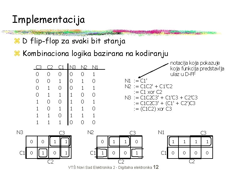 Implementacija z D flip-flop za svaki bit stanja z Kombinaciona logika bazirana na kodiranju