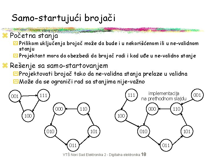 Samo-startujući brojači z Početna stanja y Prilikom uključenja brojač može da bude i u