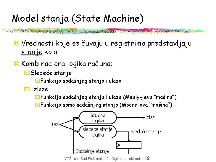 Model stanja (State Machine) z Vrednosti koje se čuvaju u registrima predstavljaju stanje kola
