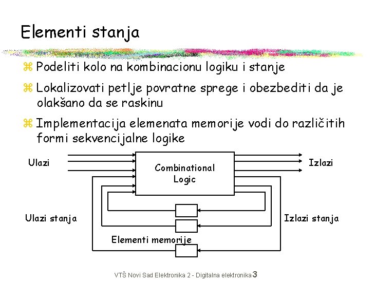 Elementi stanja z Podeliti kolo na kombinacionu logiku i stanje z Lokalizovati petlje povratne
