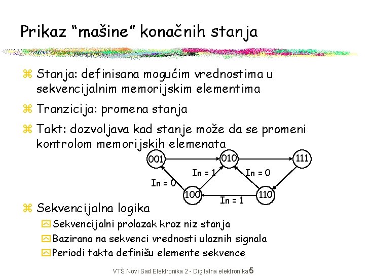 Prikaz “mašine” konačnih stanja z Stanja: definisana mogućim vrednostima u sekvencijalnim memorijskim elementima z