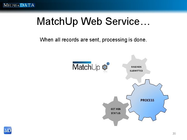 Match. Up Web Service… When all records are sent, processing is done. RECORDS SUBMITTED Match. Up Web Service… When all records are sent, processing is done. RECORDS SUBMITTED