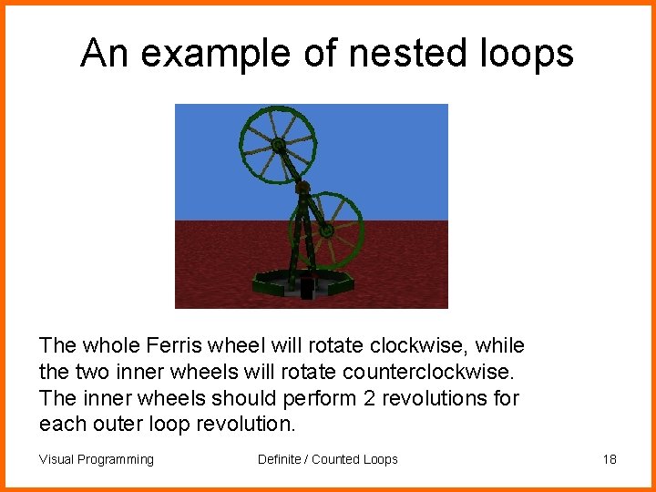 An example of nested loops The whole Ferris wheel will rotate clockwise, while the