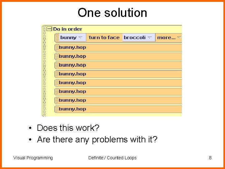 One solution • Does this work? • Are there any problems with it? Visual