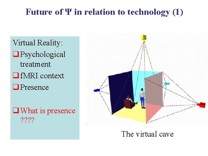 Future of Ψ in relation to technology (1) Virtual Reality: q Psychological treatment q