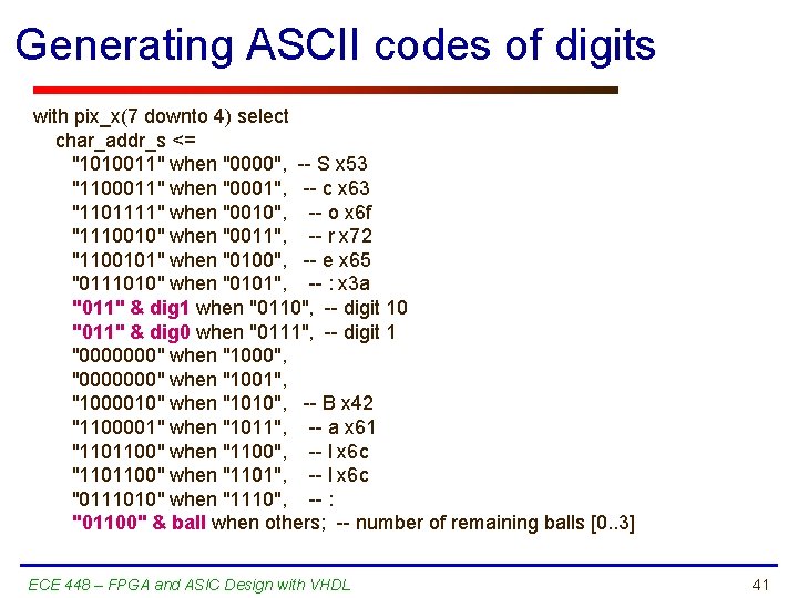 Generating ASCII codes of digits with pix_x(7 downto 4) select char_addr_s <= "1010011" when