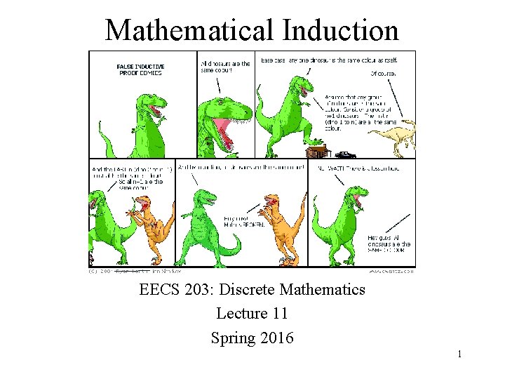 Mathematical Induction EECS 203: Discrete Mathematics Lecture 11 Spring 2016 1 