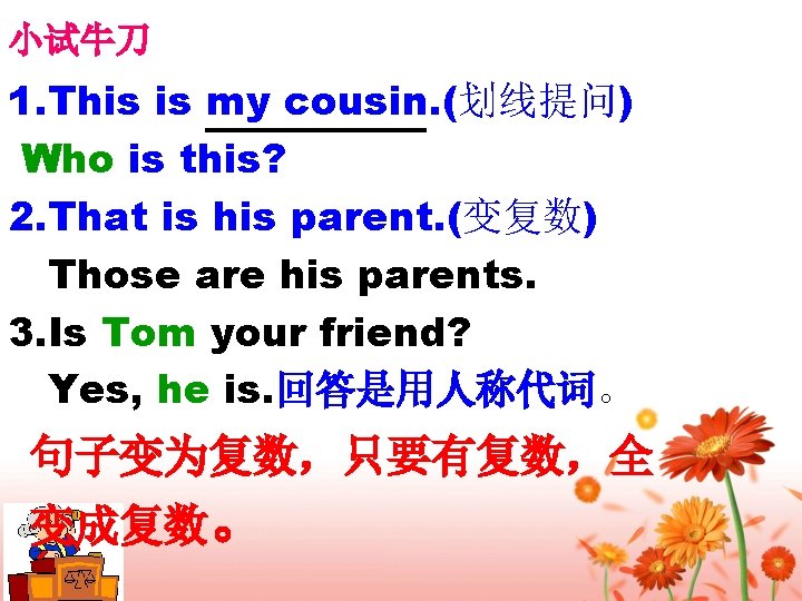 小试牛刀 1. This is my cousin. (划线提问) Who is this? 2. That is his 小试牛刀 1. This is my cousin. (划线提问) Who is this? 2. That is his