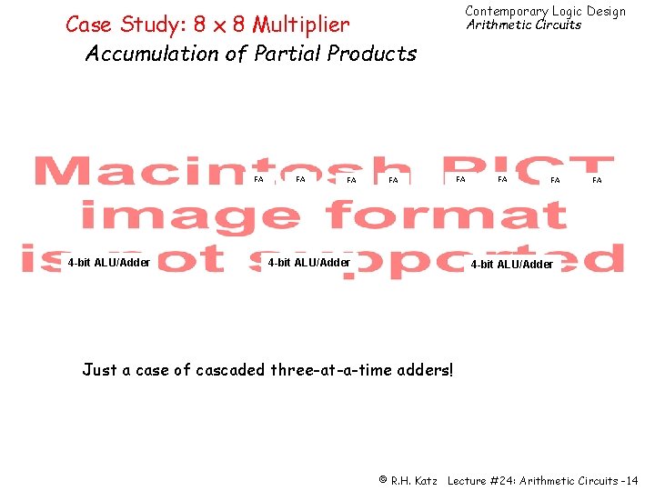 Case Study: 8 x 8 Multiplier Accumulation of Partial Products FA 4 -bit ALU/Adder