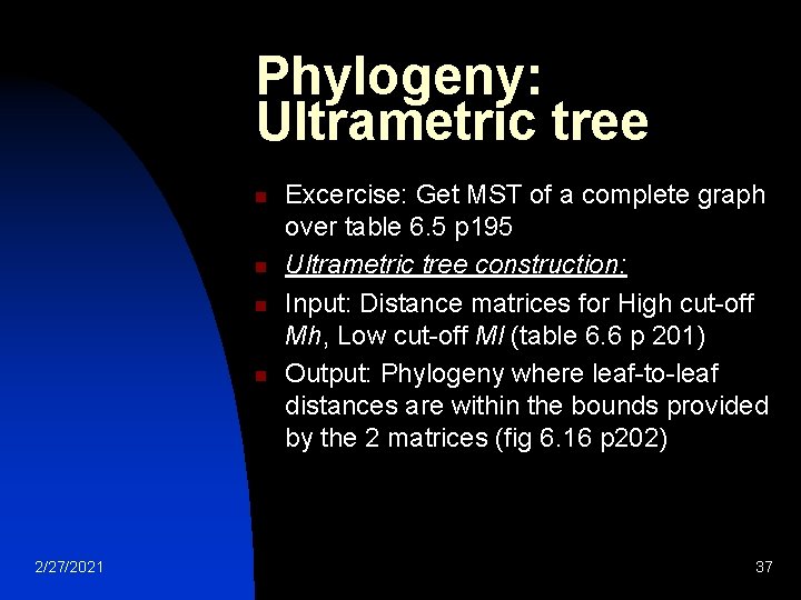 Phylogeny: Ultrametric tree n n 2/27/2021 Excercise: Get MST of a complete graph over Phylogeny: Ultrametric tree n n 2/27/2021 Excercise: Get MST of a complete graph over