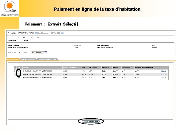 Paiement en ligne de la taxe d’habitation Paiement : Extrait Sélectif 