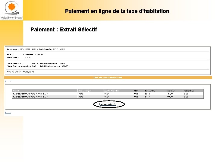 Paiement en ligne de la taxe d’habitation Paiement : Extrait Sélectif 