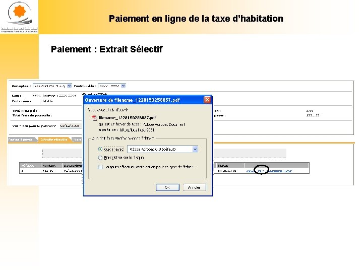 Paiement en ligne de la taxe d’habitation Paiement : Extrait Sélectif 