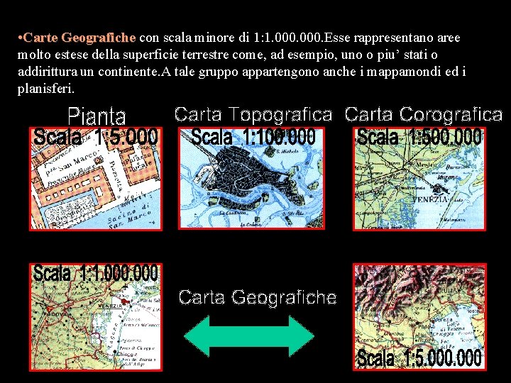  • Carte Geografiche con scala minore di 1: 1. 000. Esse rappresentano aree