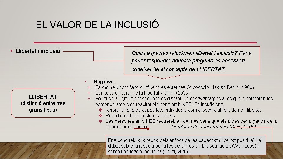 EL VALOR DE LA INCLUSIÓ • Llibertat i inclusió Quins aspectes relacionen llibertat i