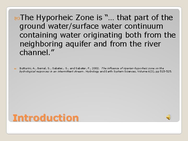  The Hyporheic Zone is “… that part of the ground water/surface water continuum