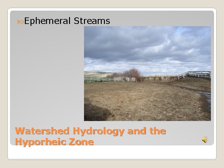  Ephemeral Streams Watershed Hydrology and the Hyporheic Zone 