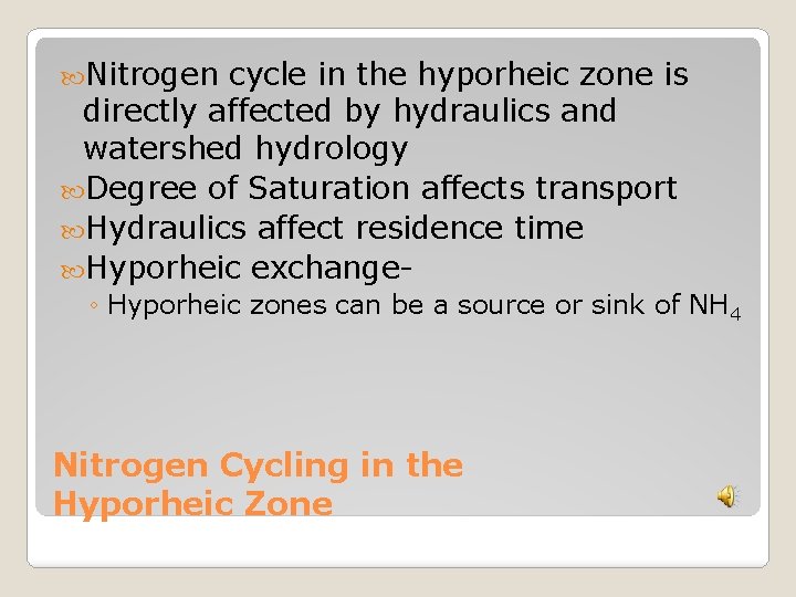  Nitrogen cycle in the hyporheic zone is directly affected by hydraulics and watershed