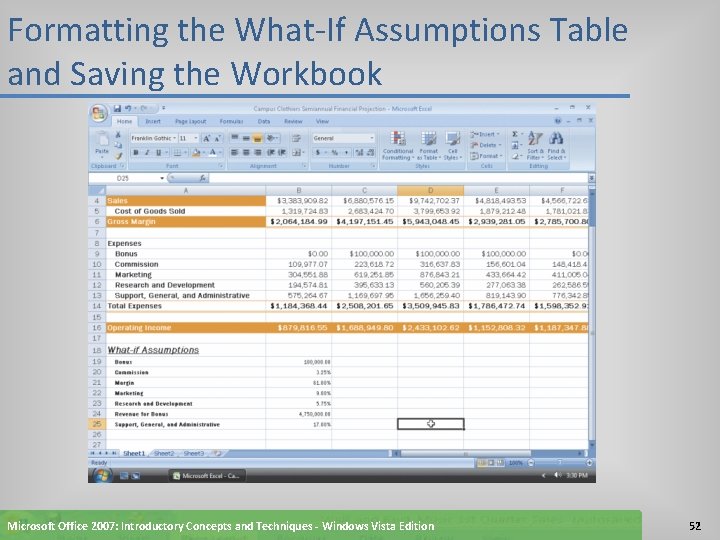 Formatting the What-If Assumptions Table and Saving the Workbook Microsoft Office 2007: Introductory Concepts