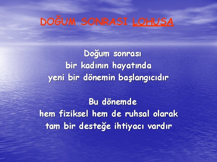 DOĞUM SONRASI LOHUSA Doğum sonrası bir kadının hayatında yeni bir dönemin başlangıcıdır Bu dönemde