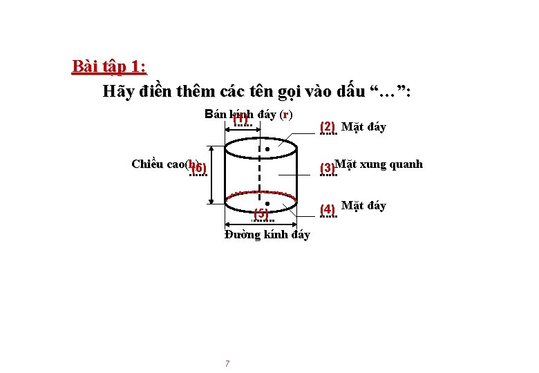 Bài tập 1: Hãy điền thêm các tên gọi vào dấu “…”: Bán kính