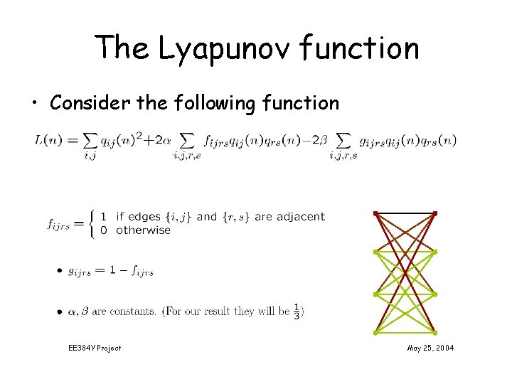 The Lyapunov function • Consider the following function EE 384 Y Project May 25,