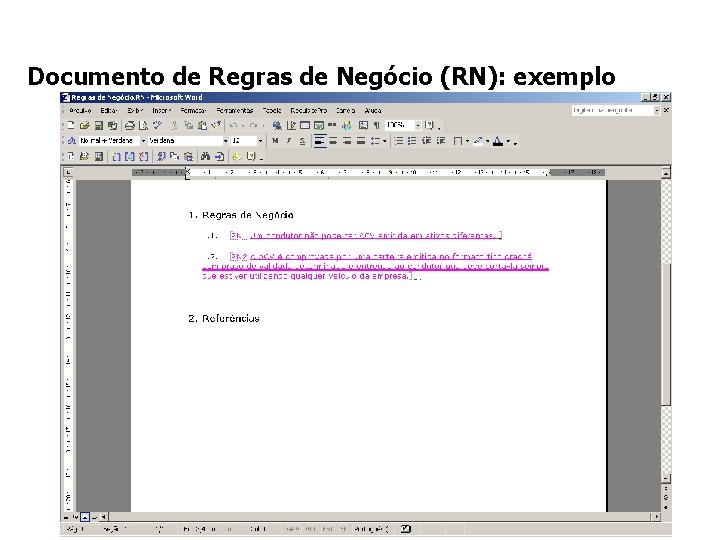 Documento de Regras de Negócio (RN): exemplo 