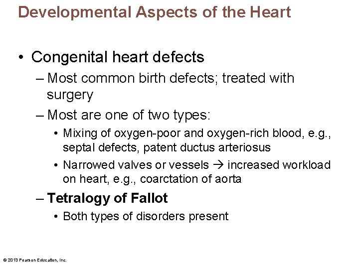 Developmental Aspects of the Heart • Congenital heart defects – Most common birth defects;