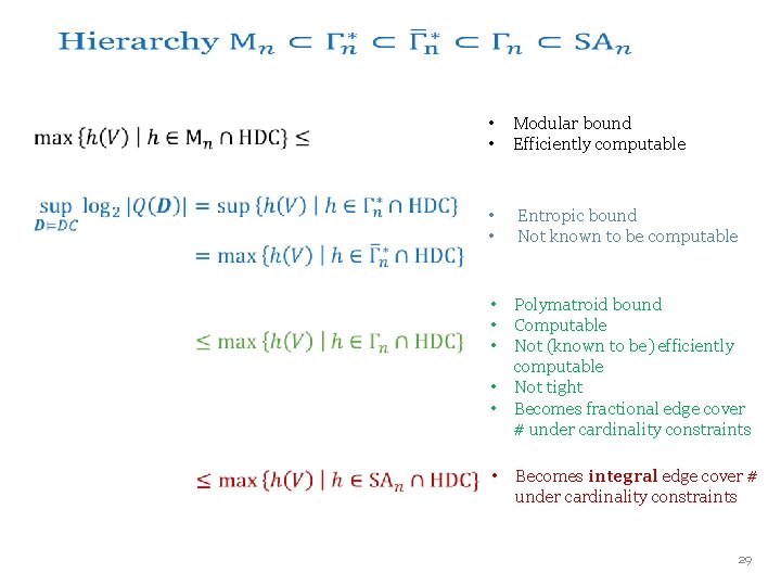 • • Modular bound Efficiently computable • • Entropic bound Not known to • • Modular bound Efficiently computable • • Entropic bound Not known to