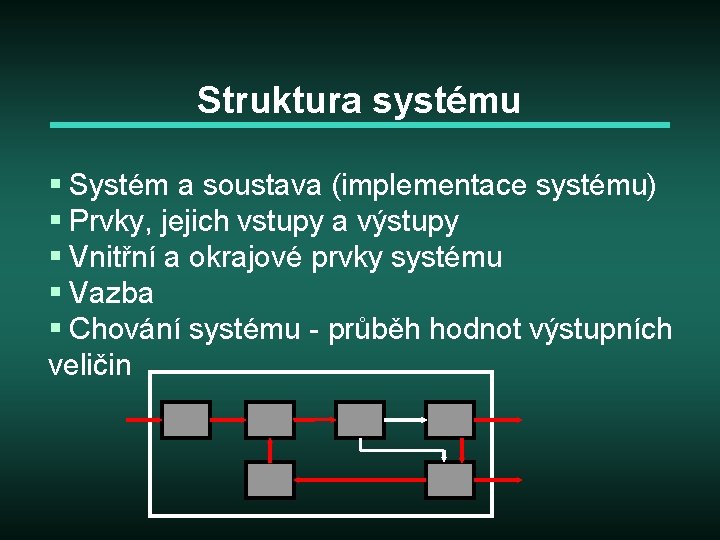 Struktura systému § Systém a soustava (implementace systému) § Prvky, jejich vstupy a výstupy