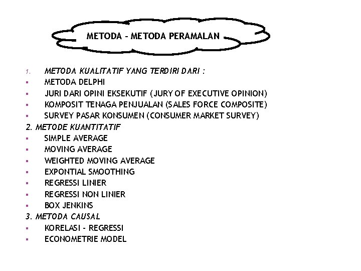 METODA - METODA PERAMALAN METODA KUALITATIF YANG TERDIRI DARI : § METODA DELPHI §