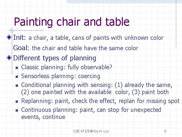 Painting chair and table Init: a chair, a table, cans of paints with unknown