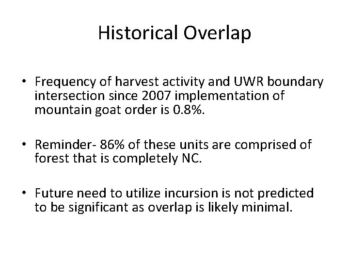 Historical Overlap • Frequency of harvest activity and UWR boundary intersection since 2007 implementation Historical Overlap • Frequency of harvest activity and UWR boundary intersection since 2007 implementation