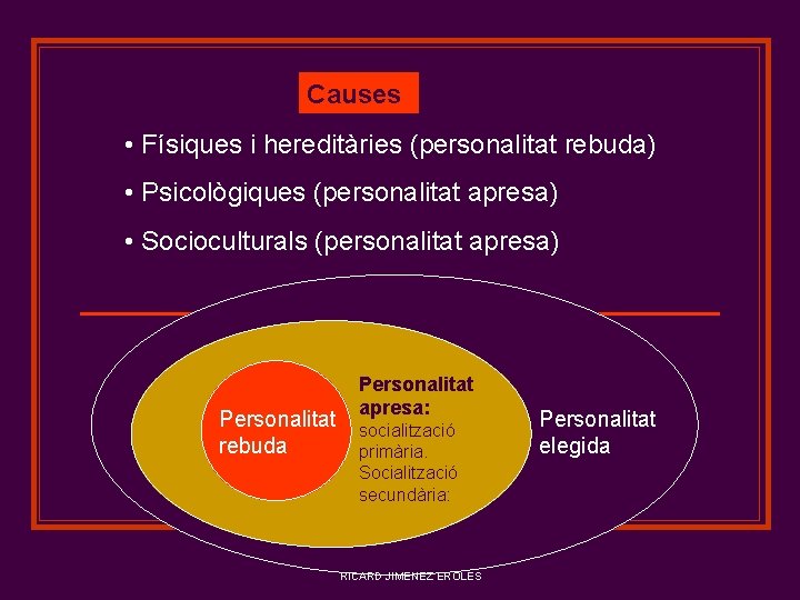 Causes • Físiques i hereditàries (personalitat rebuda) • Psicològiques (personalitat apresa) • Socioculturals (personalitat